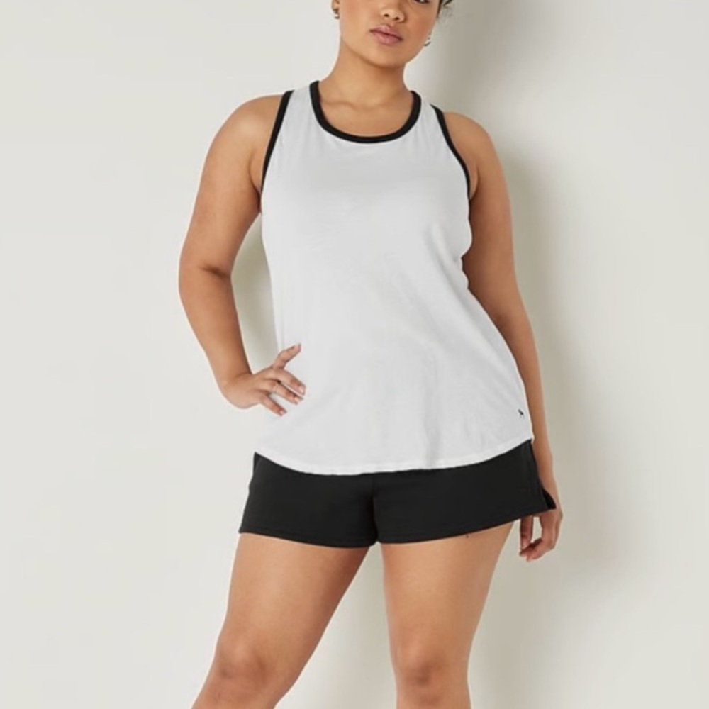 Victoria’s Secret PINK Racerback Ringer Tank Top White/Black Size L NWT